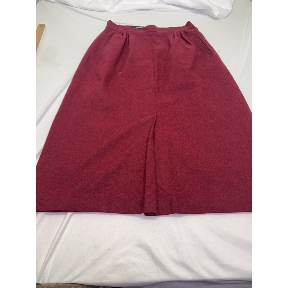 Pant-her Wool Skirt 11/12 Waist Red Midi Lined Classic Front Slit Zip Up Classic